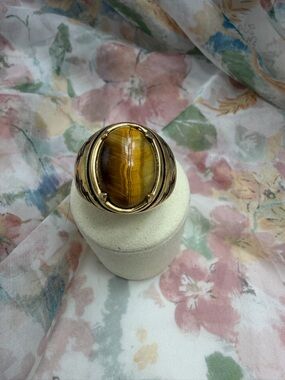 Gold-Tone Tiger Eye Statement Ring for Men - size 14